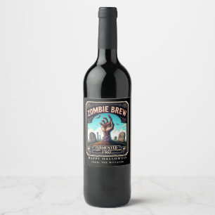 Halloween Party Zombie Hand Graveyard Wine Label Wijn Etiket