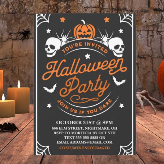 Halloween Party Zwart en Sinaasappel  Kaart