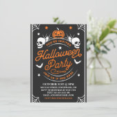 Halloween Party Zwart en Sinaasappel  Kaart (Staand voorkant)