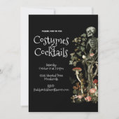 Halloween Party Zwart Kostuum & Cocktails Bloemen Kaart (Voorkant)