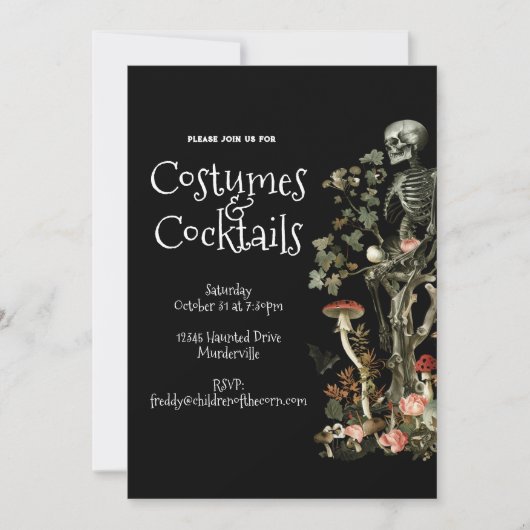 Halloween Party Zwart Kostuum & Cocktails Bloemen Kaart (Voorkant)