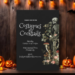 Halloween Party Zwart Kostuum & Cocktails Bloemen Kaart