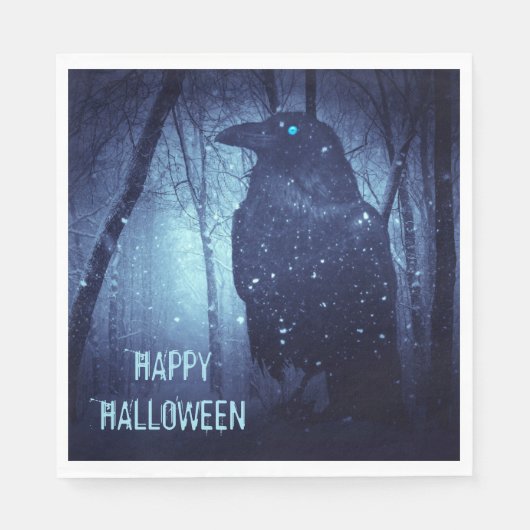 Halloween Party Zwart Raven Crow Blauw Woud Servet (Voorkant)