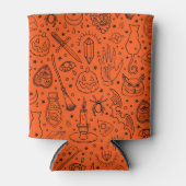Halloween Party Zwart & Sinaasappel Doodle Patroon Blikjeskoeler (Voorkant)