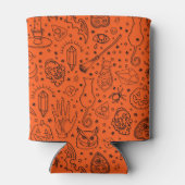 Halloween Party Zwart & Sinaasappel Doodle Patroon Blikjeskoeler (Achterkant)