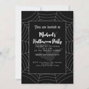 Halloween Party Zwart wit grijs spin web vleermuiz Kaart