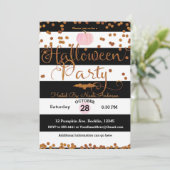 Halloween Party Zwart Wit Roze Sinaasappel Chic Kaart (Staand voorkant)