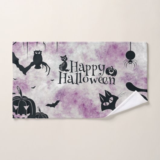 Halloween Party Zwarte Kat Boze Pompoenen Enge Uil Bad Handdoek (Handdoek)
