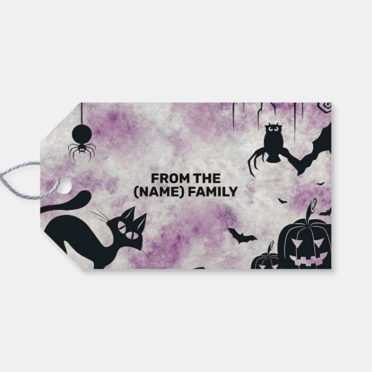 Halloween Party Zwarte Kat Boze Pompoenen Enge Uil Cadeaulabel (Achterkant Horizontaal)
