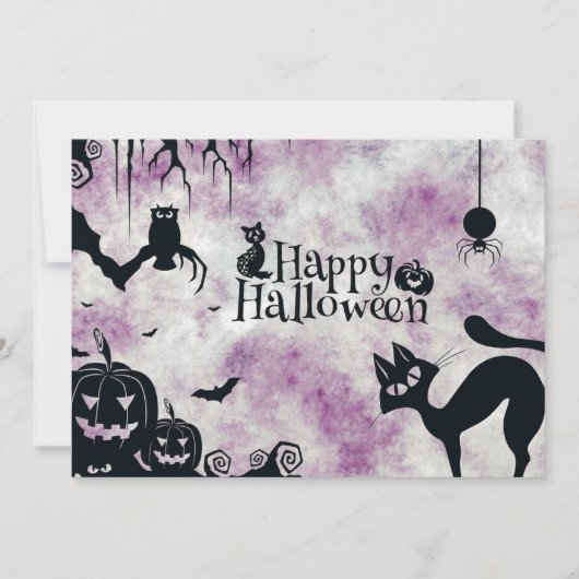 Halloween Party Zwarte Kat Boze Pompoenen Enge Uil Kaart (Voorkant)