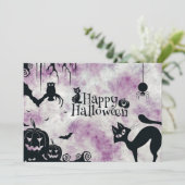 Halloween Party Zwarte Kat Boze Pompoenen Enge Uil Kaart (Staand voorkant)