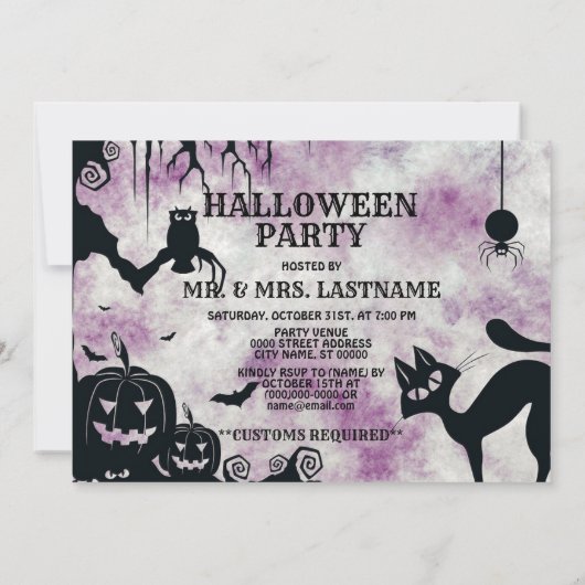 Halloween Party Zwarte Kat Boze Pompoenen Enge Uil Kaart (Achterkant)