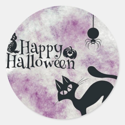 Halloween Party Zwarte Kat Boze Pompoenen Enge Uil Ronde Sticker (Voorkant)