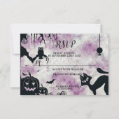 Halloween Party Zwarte Kat Boze Pompoenen Enge Uil RSVP Kaartje (Voorkant)