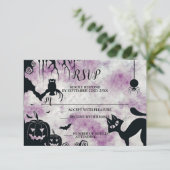 Halloween Party Zwarte Kat Boze Pompoenen Enge Uil RSVP Kaartje (Staand voorkant)