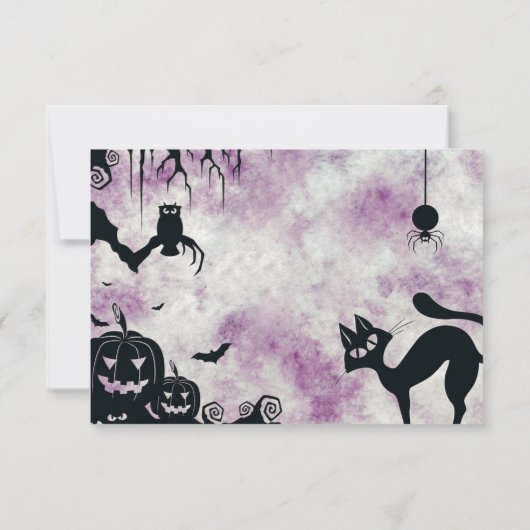Halloween Party Zwarte Kat Boze Pompoenen Enge Uil RSVP Kaartje (Achterkant)