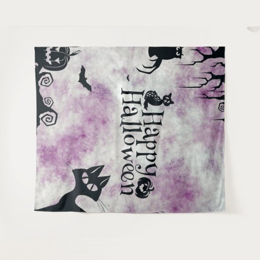 Halloween Party Zwarte Kat Boze Pompoenen Enge Uil Wandkleed (Voorkant (horizontaal))