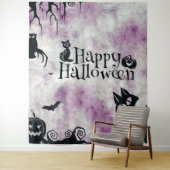 Halloween Party Zwarte Kat Boze Pompoenen Enge Uil Wandkleed (In situ)