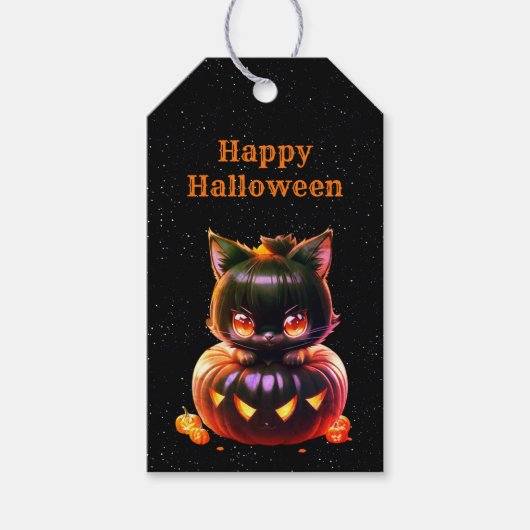 Halloween Party Zwarte Kat Pompoen Horror Eng Cadeaulabel (Voorkant)