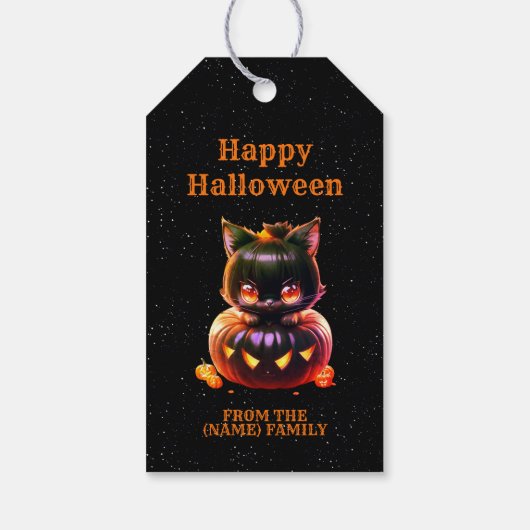Halloween Party Zwarte Kat Pompoen Horror Eng Cadeaulabel (Achterkant)