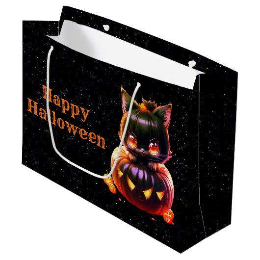 Halloween Party Zwarte Kat Pompoen Horror Eng Groot Cadeauzakje (Voorkant Gekanteld)