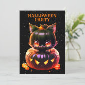 Halloween Party Zwarte Kat Pompoen Horror Eng Kaart (Staand voorkant)