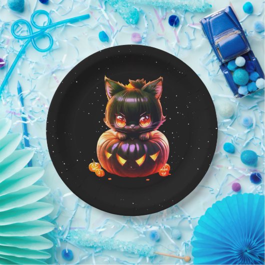 Halloween Party Zwarte Kat Pompoen Horror Eng Papieren Bordje (Feest)