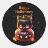 Halloween Party Zwarte Kat Pompoen Horror Eng Ronde Sticker (Voorkant)
