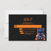 Halloween Party Zwarte Kat Pompoen Horror Eng RSVP Kaartje (Voorkant)