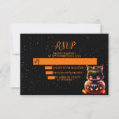 Halloween Party Zwarte Kat Pompoen Horror Eng RSVP Kaartje (Voorkant)
