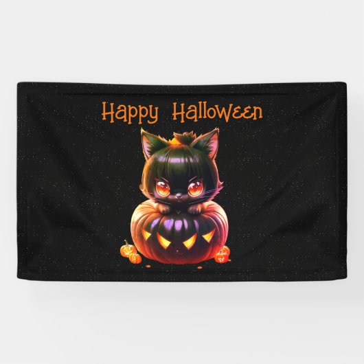 Halloween Party Zwarte Kat Pompoen Horror Eng Spandoek (Horizontaal)