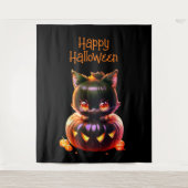 Halloween Party Zwarte Kat Pompoen Horror Eng Wandkleed (Voorkant)