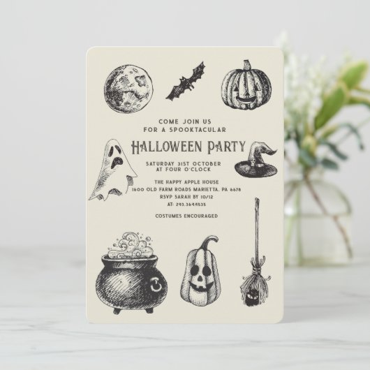 Halloween Party Zwarte Kat Pompoen Kaart (Staand voorkant)