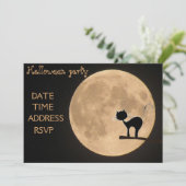 Halloween party zwarte kat volle maan kaart (Staand voorkant)