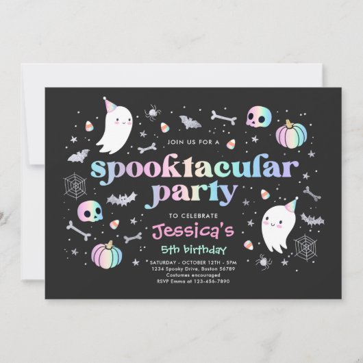 Halloween Pastel Cute Ghost Birthday Spooktacular Kaart (Voorkant)
