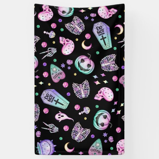Halloween pastel gothic apothecary and graveyard spandoek (Verticaal)