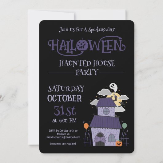 Halloween Pastel Gothic Haunted House Party Kaart (Voorkant)