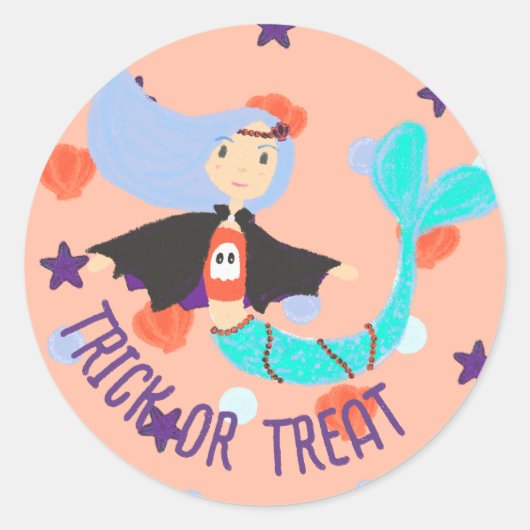 Halloween Pastel Mermaid Vampire Ronde Sticker (Voorkant)