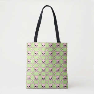 Halloween Pastel Schedel Kruisbeenderen Groen Blus Tote Bag