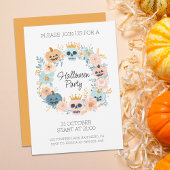 Halloween Pastel Skull Pumpkin Floral Chic Party Kaart