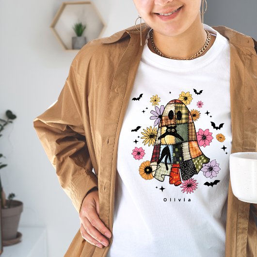 Halloween Patchwork Ghost  T-shirt