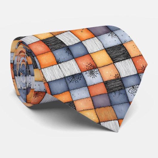Halloween Patchwork met Spinnenwebben Stropdas (Opgerold)