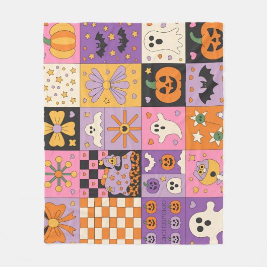 Halloween Patchwork Pattern – Feestelijke Pleinen Fleece Deken (Voorkant)