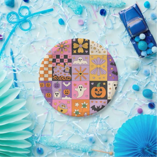 Halloween Patchwork Pattern – Feestelijke Pleinen  Papieren Bordje (Feest)