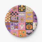 Halloween Patchwork Pattern – Feestelijke Pleinen  Papieren Bordje (Voorkant)