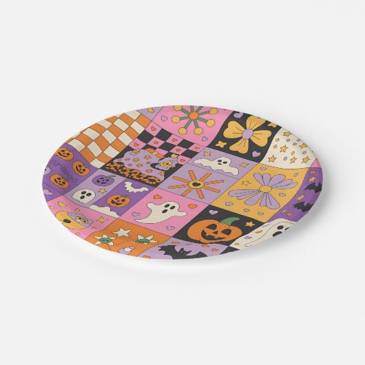 Halloween Patchwork Pattern – Feestelijke Pleinen  Papieren Bordje (Gekanteld)