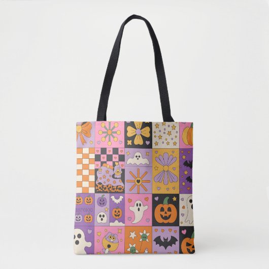 Halloween Patchwork Pattern – Feestelijke Pleinen Tote Bag (Voorkant)