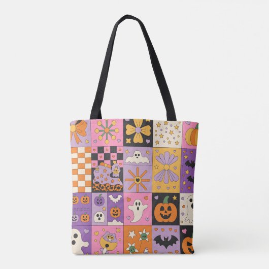 Halloween Patchwork Pattern – Feestelijke Pleinen Tote Bag (Achterkant)