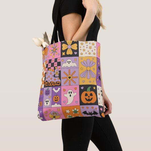 Halloween Patchwork Pattern – Feestelijke Pleinen Tote Bag (Dichtbij)