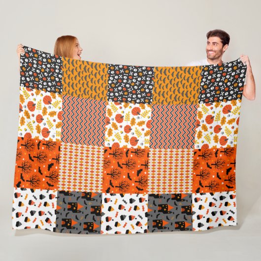 Halloween Patchwork Pattern Fleece Blanket (In situ)